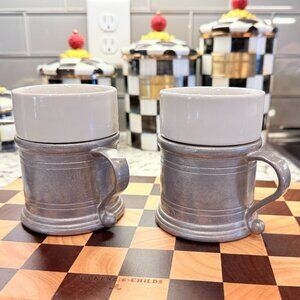 Wilton Armetale Coffee Mugs Pewter Country Ware Ceramic Insert